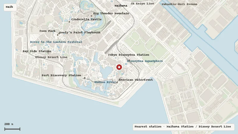 Map of the area around Tokyo DisneySea in Maihama / Urayasu