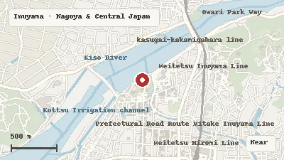 Map of the area around Inuyama Castle in Inuyama