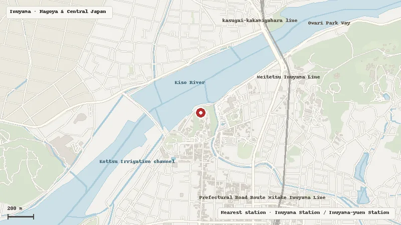 Map of the area around Inuyama Castle in Inuyama