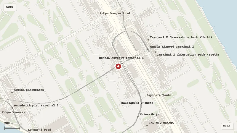 Map of Haneda Airport and its airport-complex transport connections