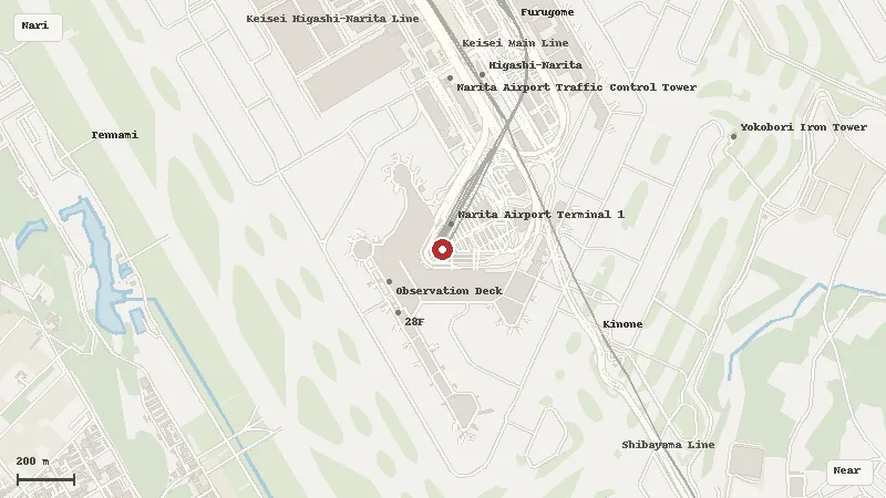 Map of Narita International Airport and its airport-complex transport connections