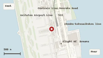 Map of Chubu Centrair International Airport and its airport-complex transport connections