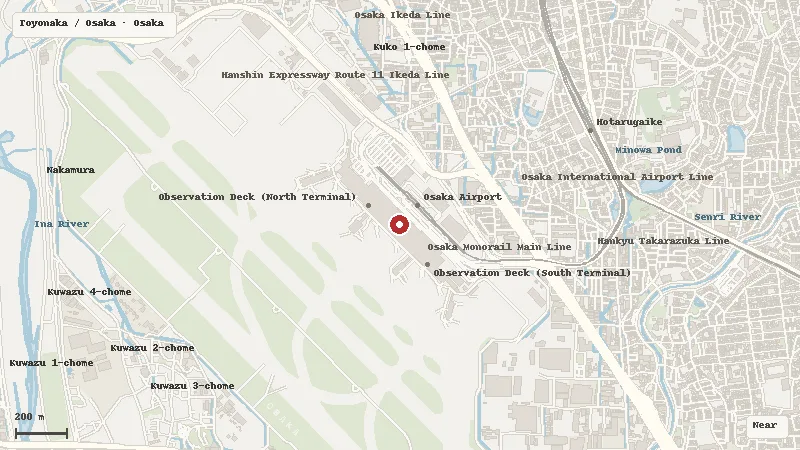 Map of Osaka International Airport (Itami) and its airport transport context