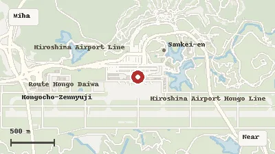 Map of Hiroshima Airport and its airport transport context