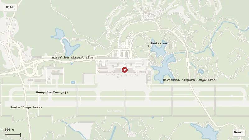 Map of Hiroshima Airport and its airport transport context
