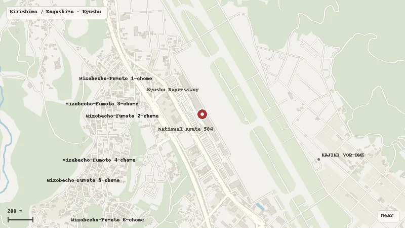 Map of Kagoshima Airport and its airport transport context
