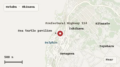 Map of the area around Okinawa Churaumi Aquarium in Motobu