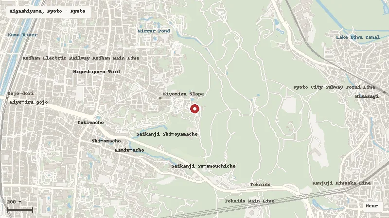 Map of the area around Kiyomizu-dera in Higashiyama, Kyoto