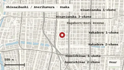 Map of the area around BABY, THE STARS SHINE BRIGHT Osaka in Shinsaibashi / Amerikamura