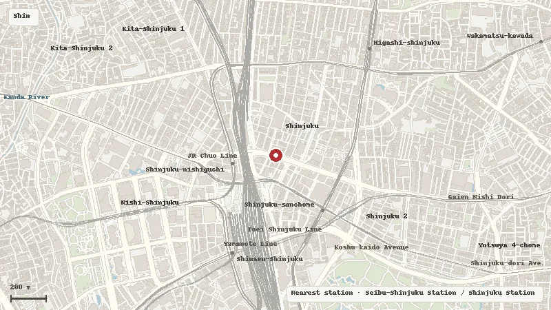 Map of the area around OZZONESTE Shinjuku Subnade in Shinjuku / Kabukicho