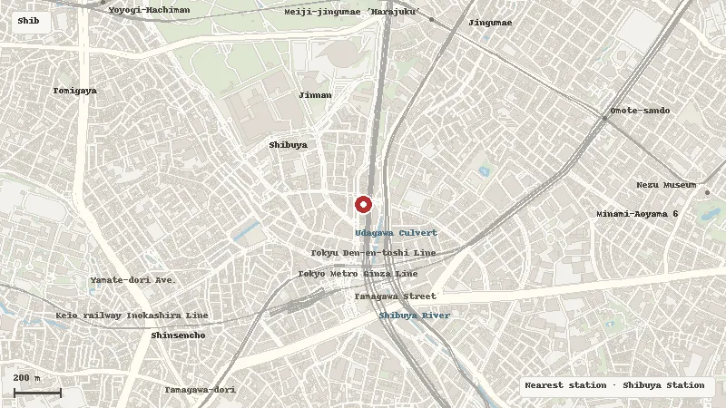 Map of the area around Tower Records Shibuya in Shibuya / Jinnan