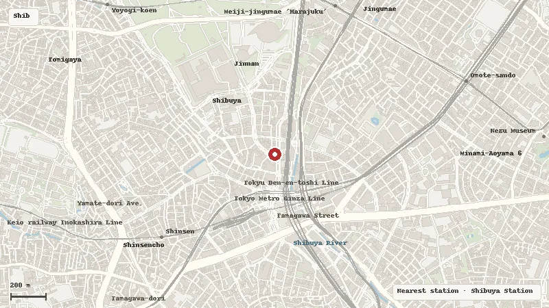 Map of the area around HMV&BOOKS SHIBUYA in Shibuya / Jinnan