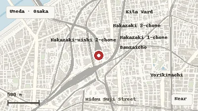 Map of the area around Ultraman World M78 Osaka in Umeda