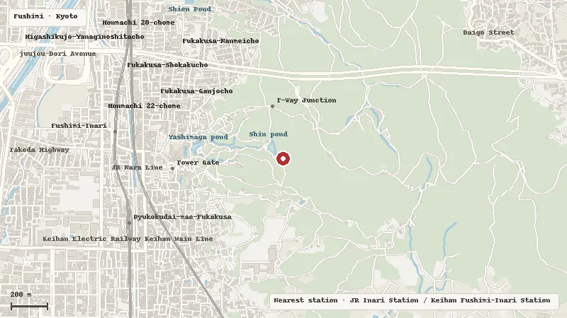 Map of the area around Fushimi Inari Taisha in Fushimi