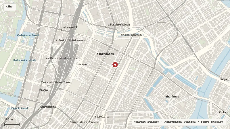 Map of the area around Pokémon Cafe TOKYO in Nihombashi