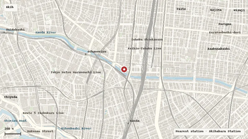 Map of the area around FINAL FANTASY EORZEA CAFE Akihabara in Akihabara