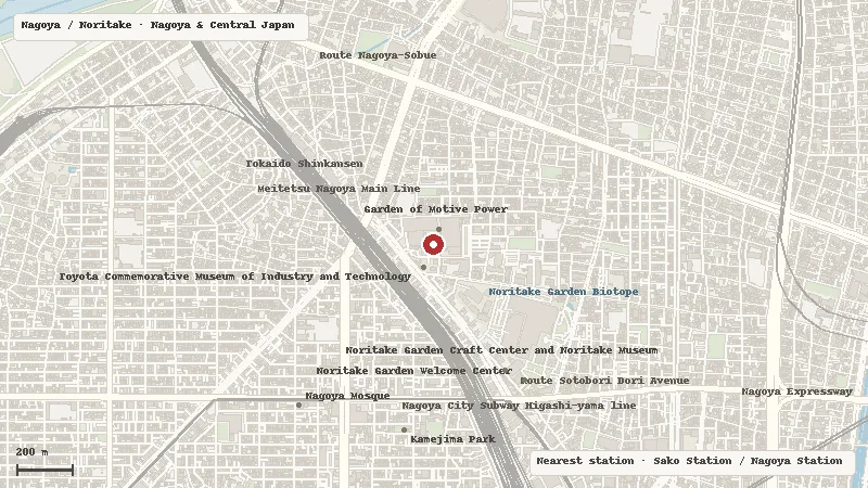 Map of the area around Toyota Commemorative Museum of Industry and Technology in Nagoya / Noritake