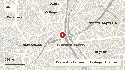 Map of the area around Shibuya Scramble Crossing in Shibuya