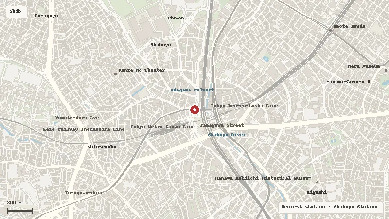 Map of the area around Shibuya Scramble Crossing in Shibuya