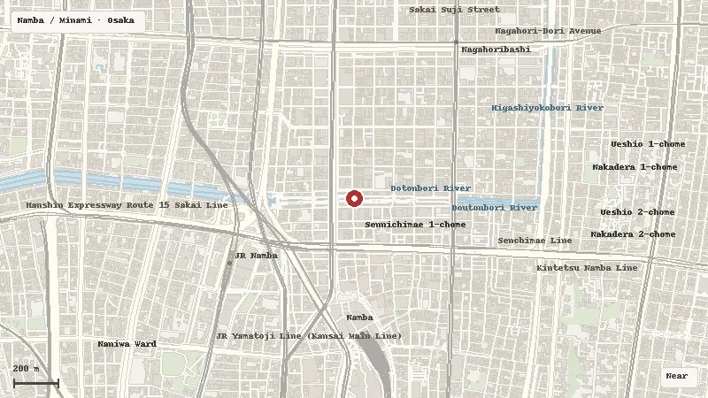 Map of the area around Dotonbori in Namba / Minami