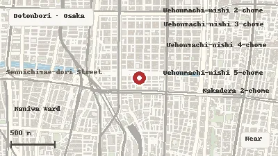 Map of the area around Jankara Dotonbori in Dotonbori