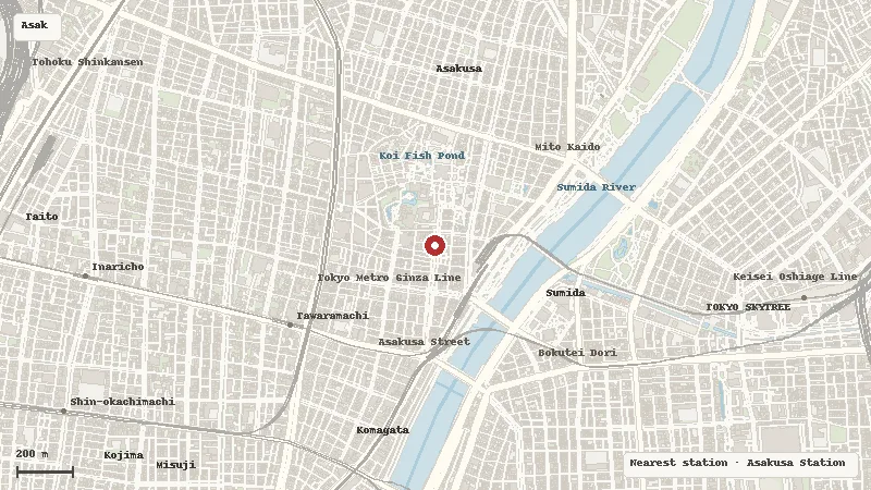 Map of the area around Nakamise-dori in Asakusa