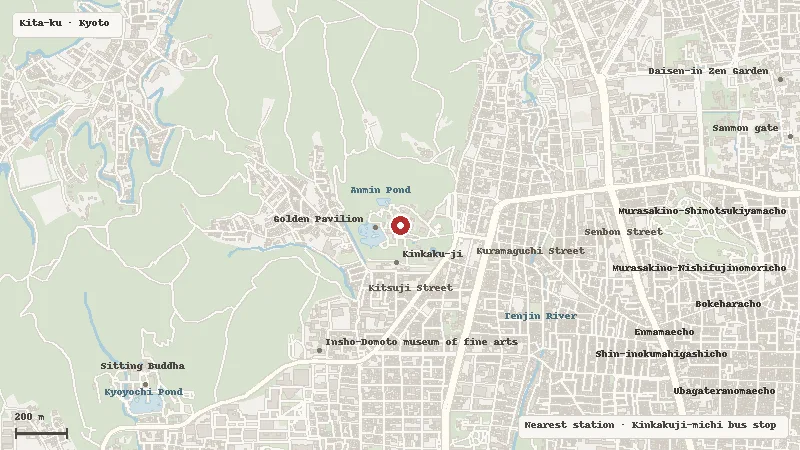 Map of the area around Kinkaku-ji in Kita-ku