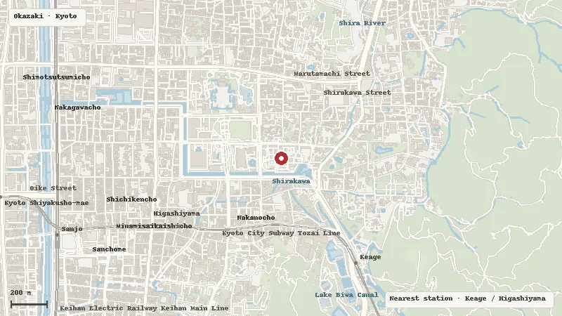 Map of the area around Kyoto City Zoo in Okazaki