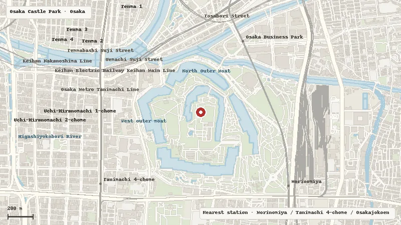 Map of the area around Osaka Castle in Osaka Castle Park