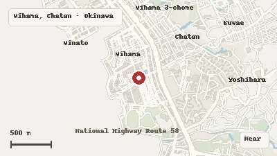 Map of the area around American Village Okinawa in Mihama, Chatan