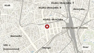 Map of the area around Tokyo Metropolitan Government Building Observatories in Nishi-Shinjuku