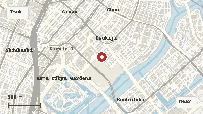 Map of the area around Tsukiji Outer Market in Tsukiji / Chūō