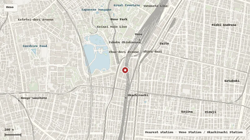 Map of the area around Ameyoko in Ueno / Okachimachi