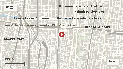 Map of the area around Kuromon Ichiba Market in Nipponbashi / Chūō Ward