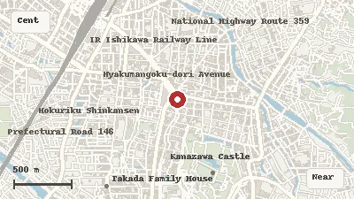 Map of the area around Omicho Market in Central Kanazawa