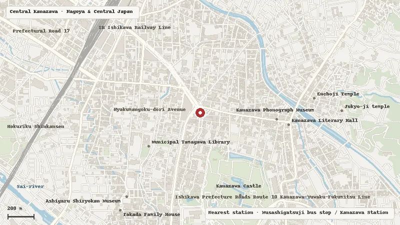 Map of the area around Omicho Market in Central Kanazawa