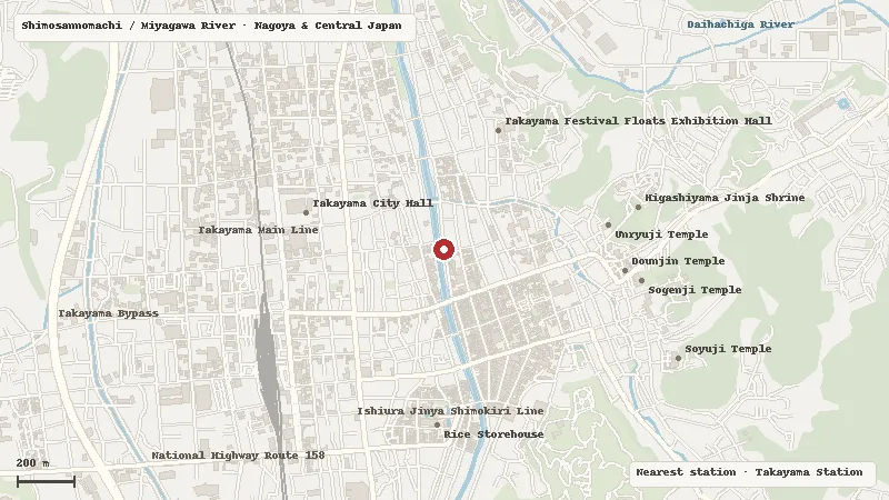 Map of the area around Miyagawa Morning Market in Shimosannomachi / Miyagawa River