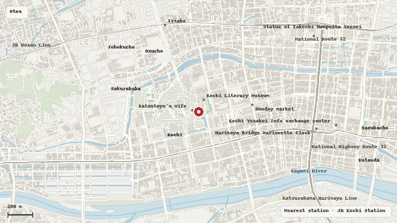 Map of the area around Kochi Sunday Market in Otesuji / Central Kochi