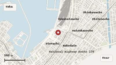 Map of the area around Hakodate Morning Market in Wakamatsuchō / Hakodate Station