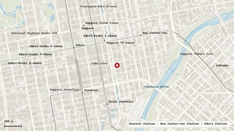 Map of the area around Nijo Market in Chūō Ward / Sōsei River