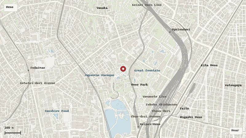 Map of the area around Ueno Zoo in Ueno Park / Taitō