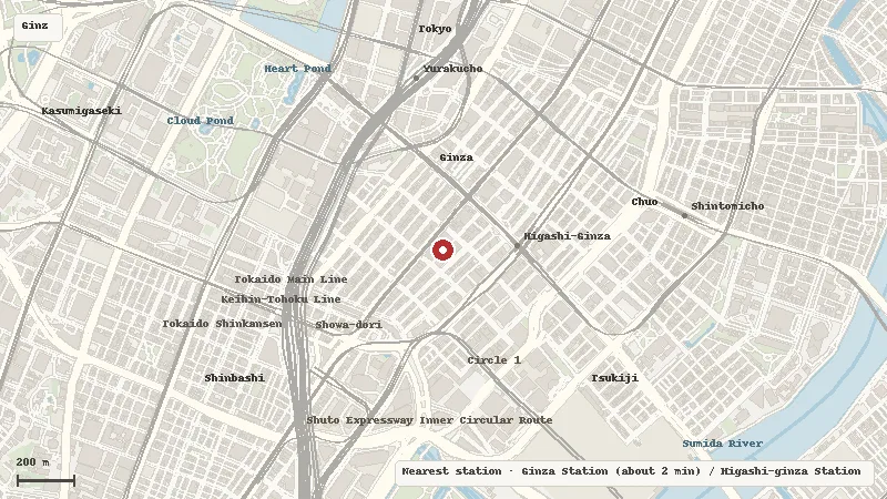 Map of the area around GINZA SIX in Ginza / Chūō