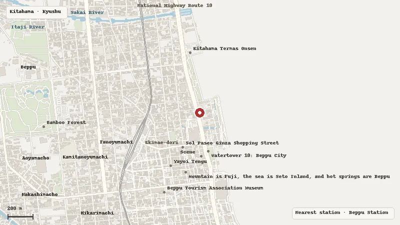 Map of the area around Beppu Tower in Kitahama