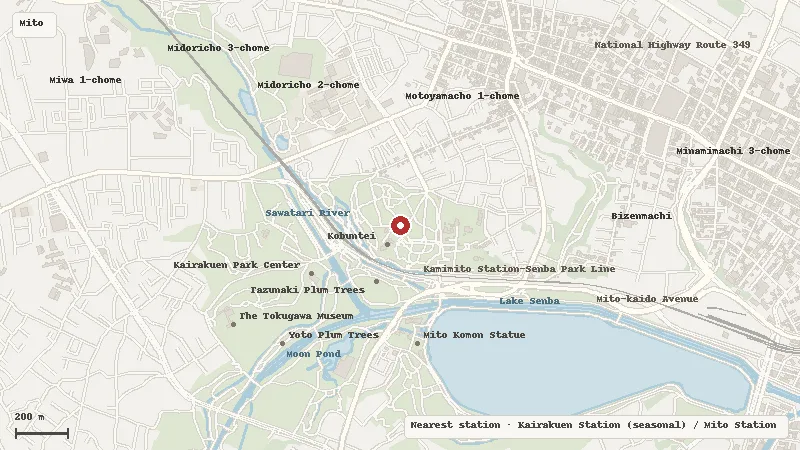 Map of the area around Kairakuen in Mito