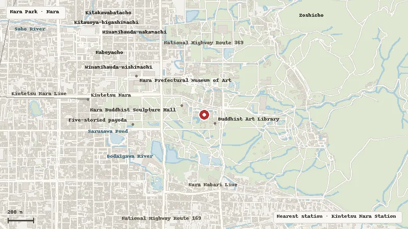 Map of the area around Nara National Museum in Nara Park