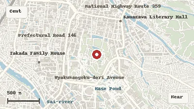 Map of the area around Kanazawa Castle Park in Central Kanazawa