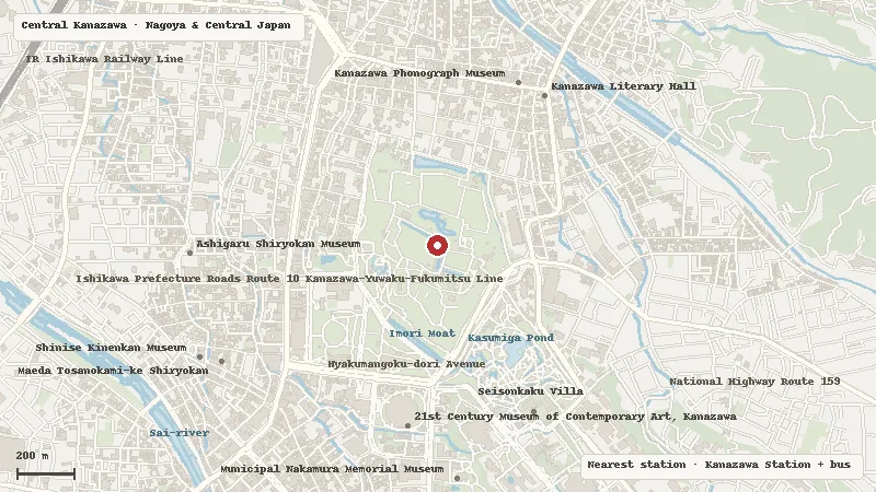 Map of the area around Kanazawa Castle Park in Central Kanazawa