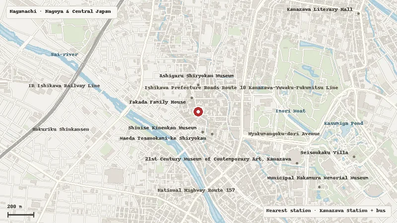 Map of the area around Nagamachi Samurai District in Nagamachi