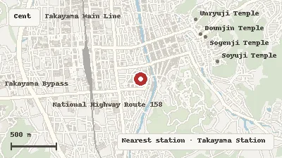 Map of the area around Takayama Jinya in Central Takayama