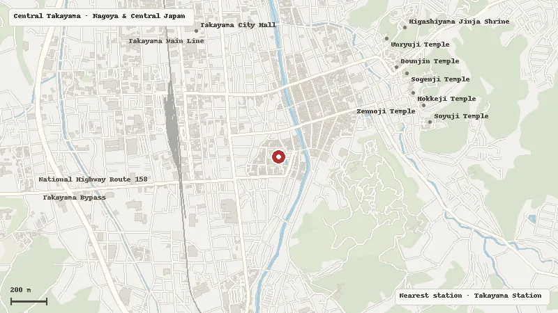 Map of the area around Takayama Jinya in Central Takayama